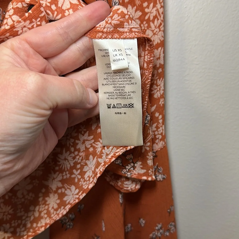 Free People Women’s Rust Serena Floral Bell Sleeve Button Front Blouse Sz XS
